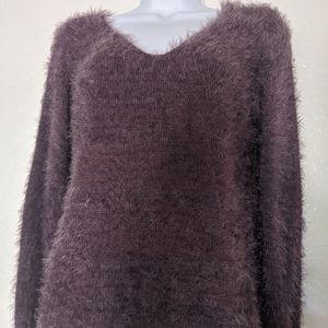 Woven hearts fuzzy sweater